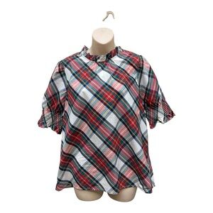 J. Crew Plaid Blouse - Red, Blue, White